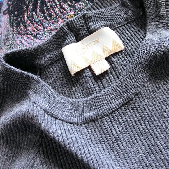 Bestow Charcoal Ribbed Knit Bodycon Sweater Dress with Back Zip (M) - Picture 4 of 5